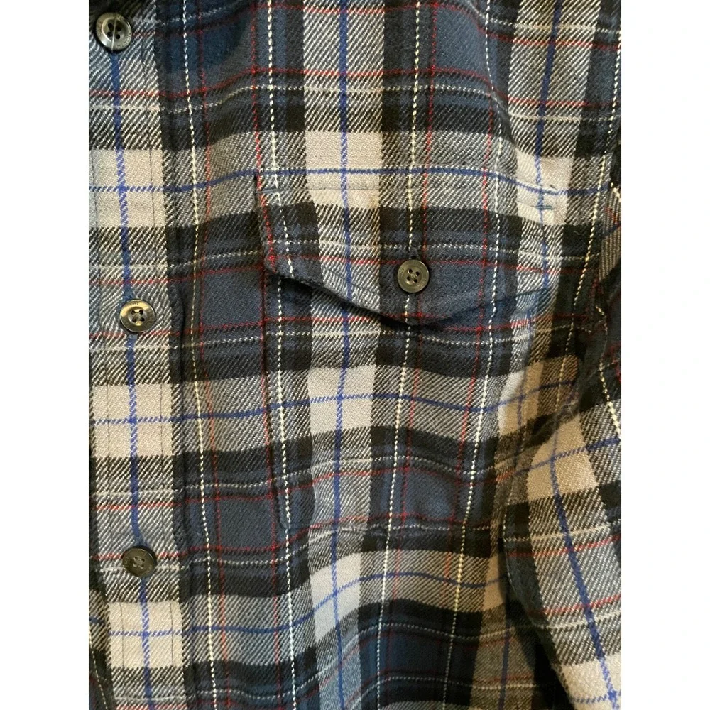 The North Face Mens Blue Grey Plaid Flannel Button Down Shirt Small Long Sleeve